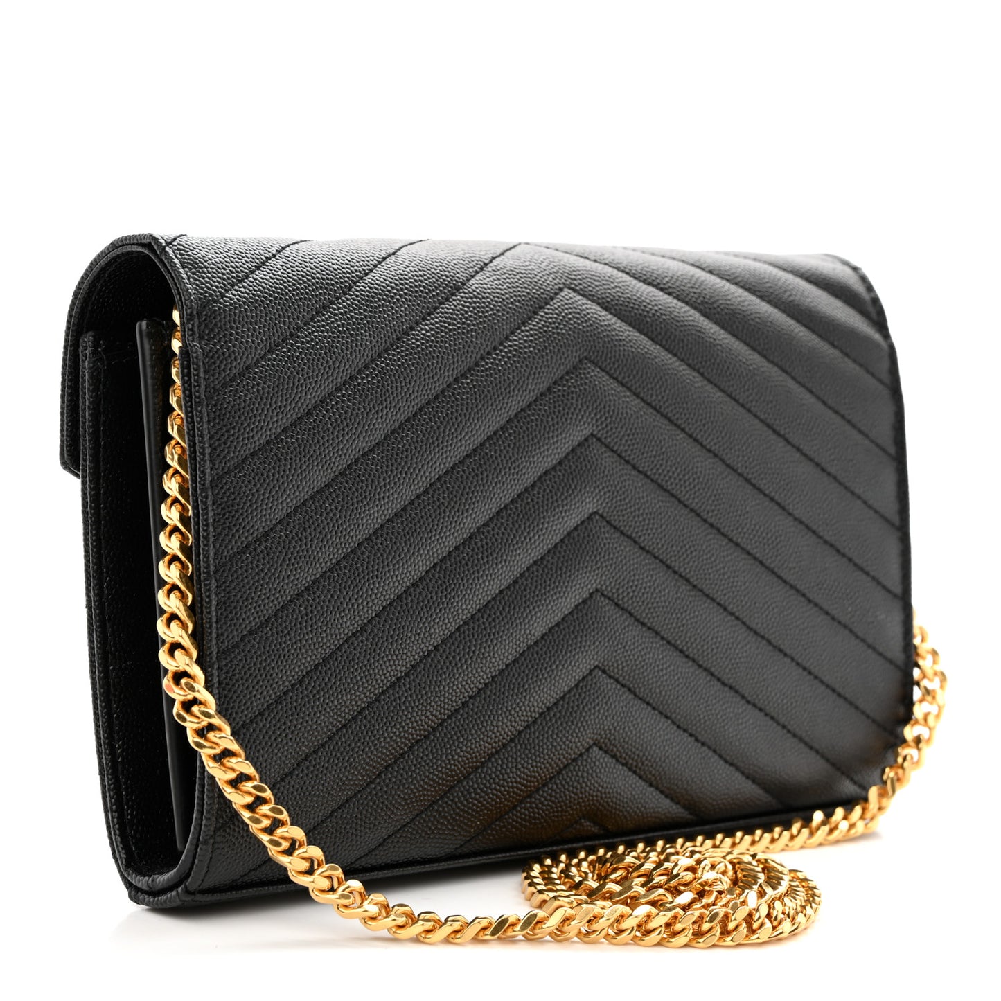 Grain De Poudre Matelasse Chevron Monogram Chain Wallet Black