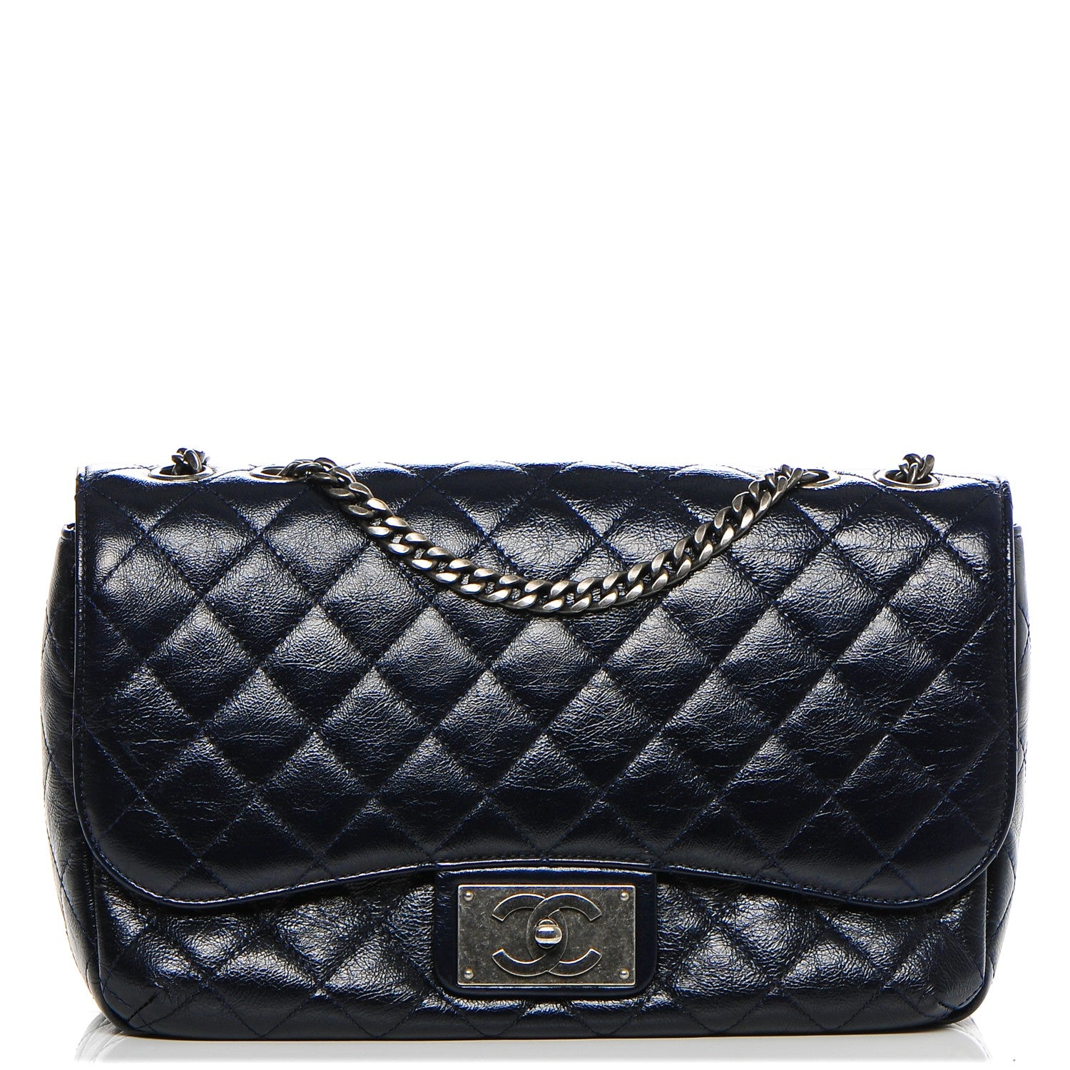 Chanel Crinkled Patent Jumbo Flap Dark Navy 1 of 7
