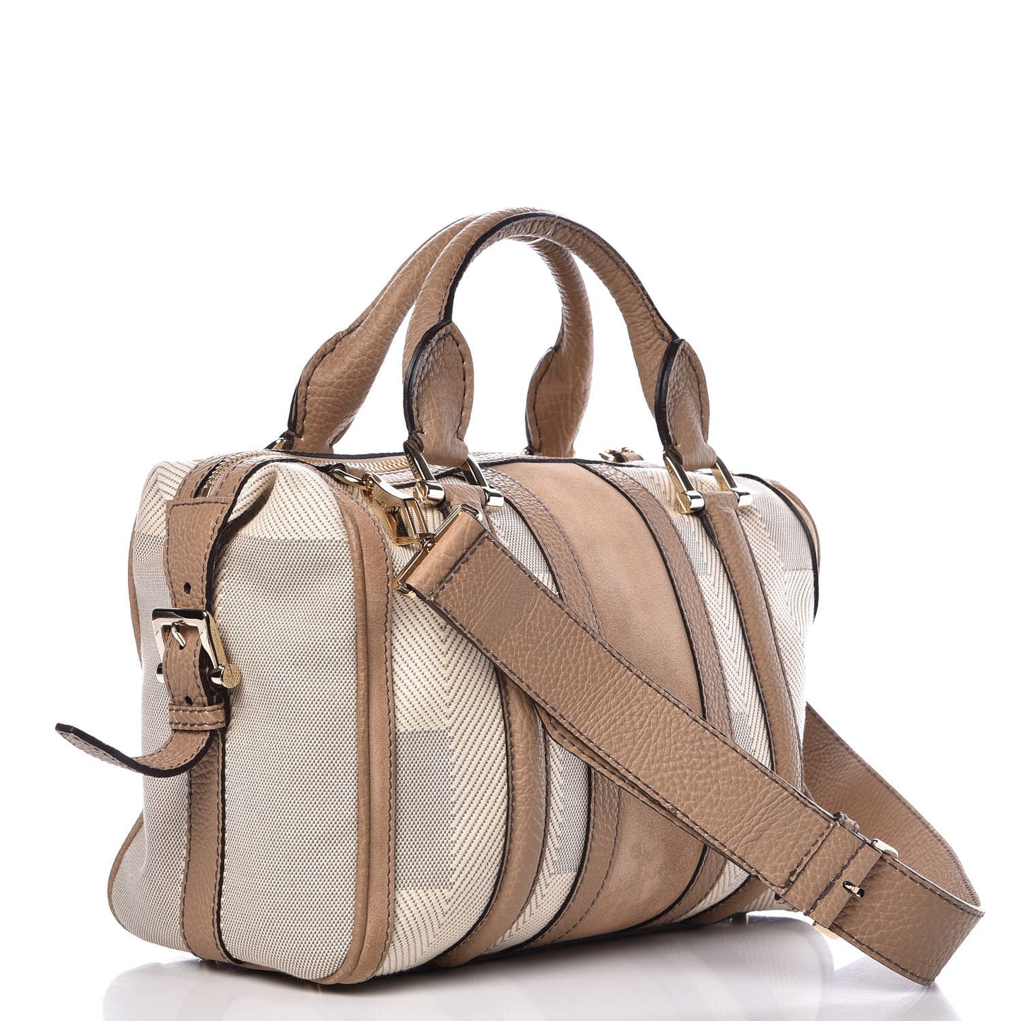 Canvas Calfskin Satchel Beige