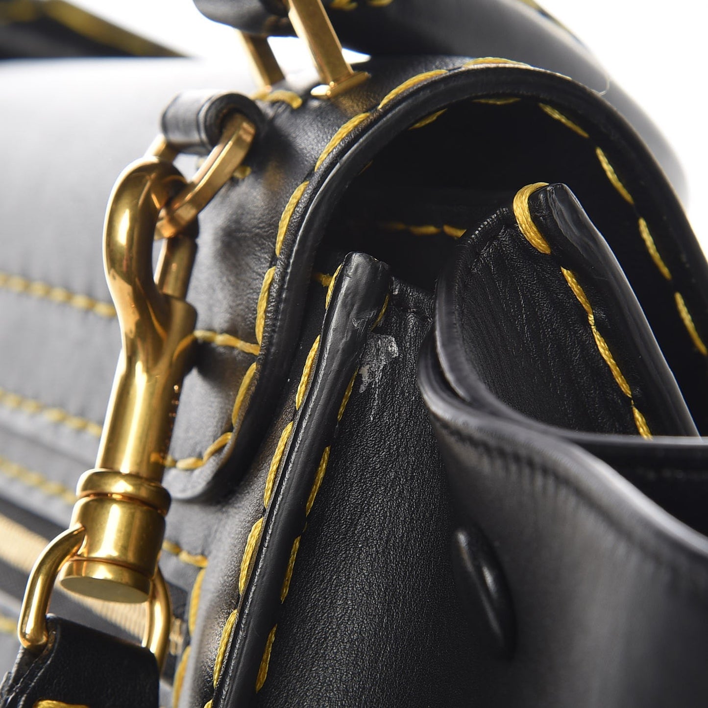 Smooth Calfskin Yellow Stitching Medium Trapeze Black