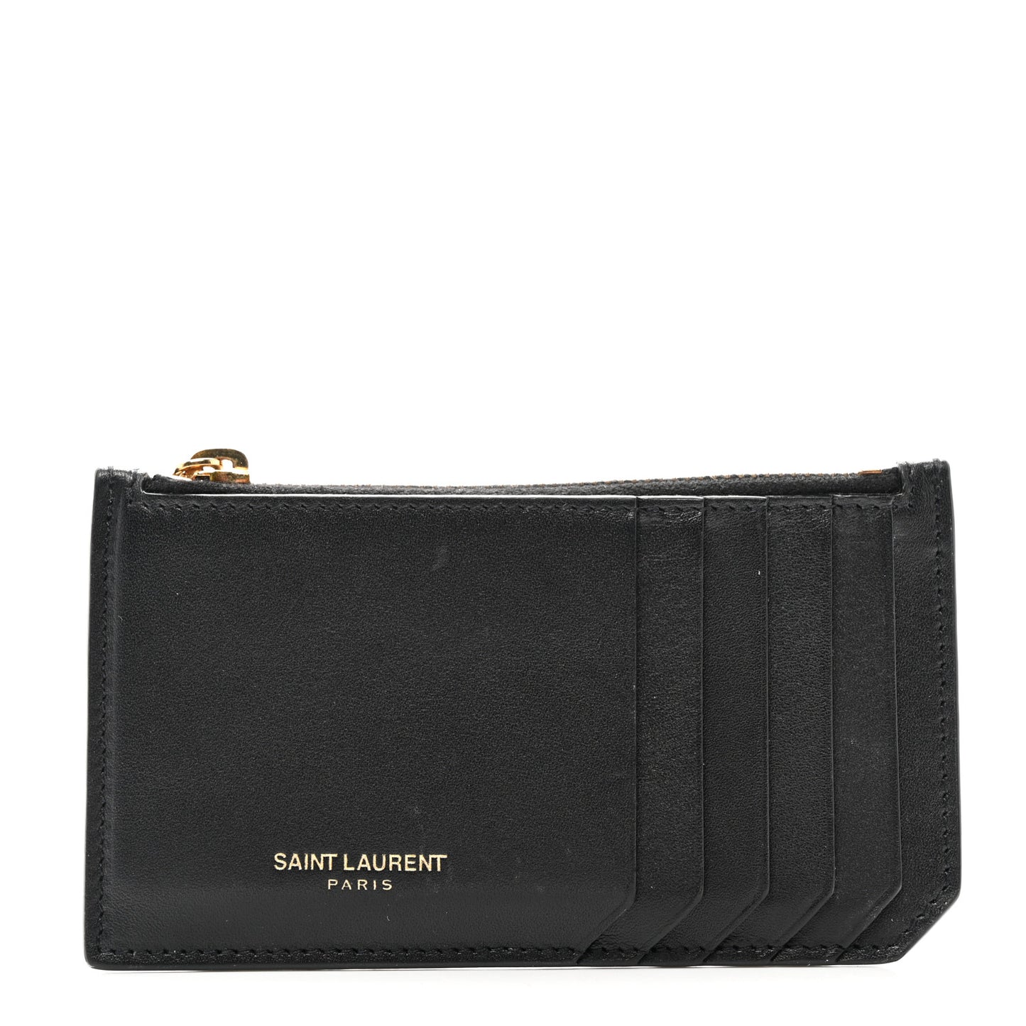 Calfskin 5 Fragments Zip Pouch Card Holder Black