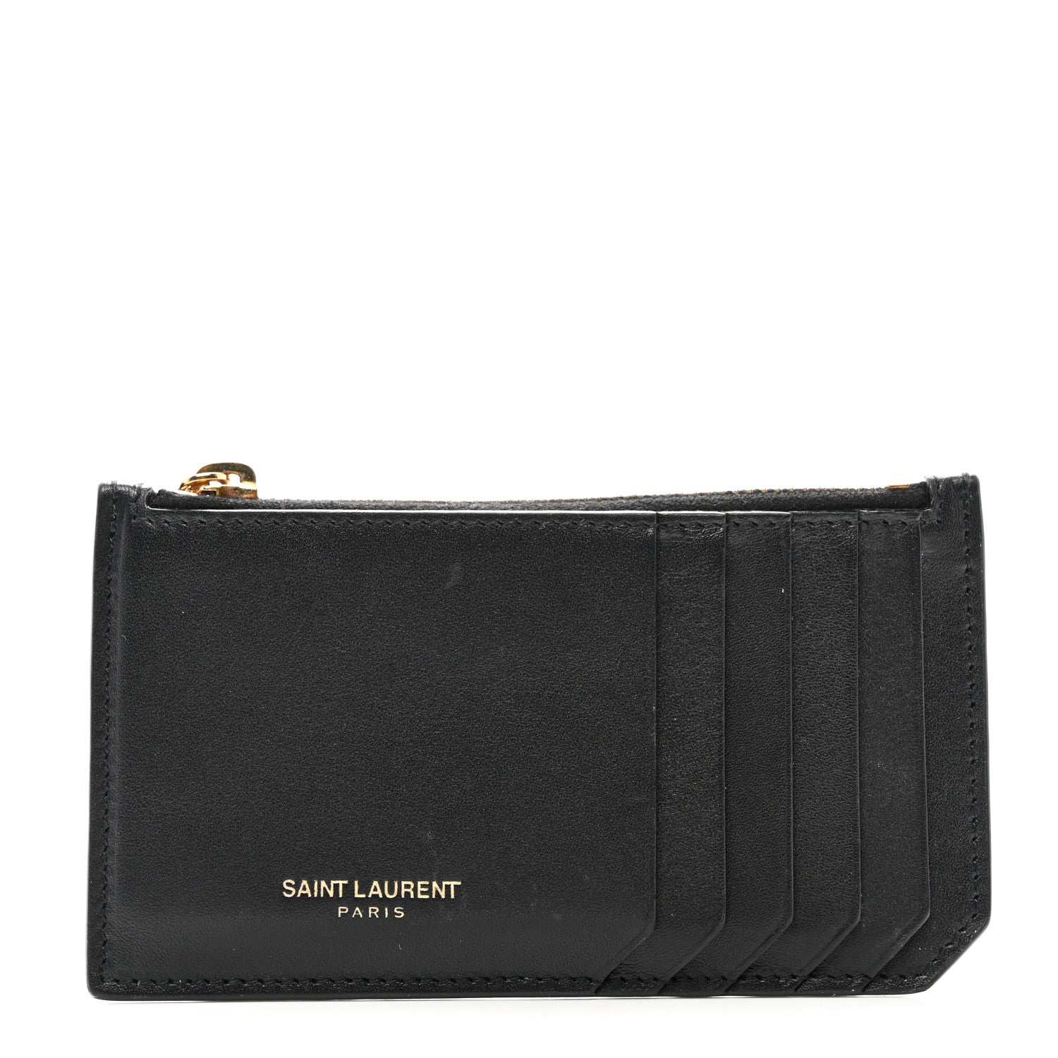 Saint Laurent Calfskin 5 Fragments Zip Pouch Card Holder Black 1 of 7