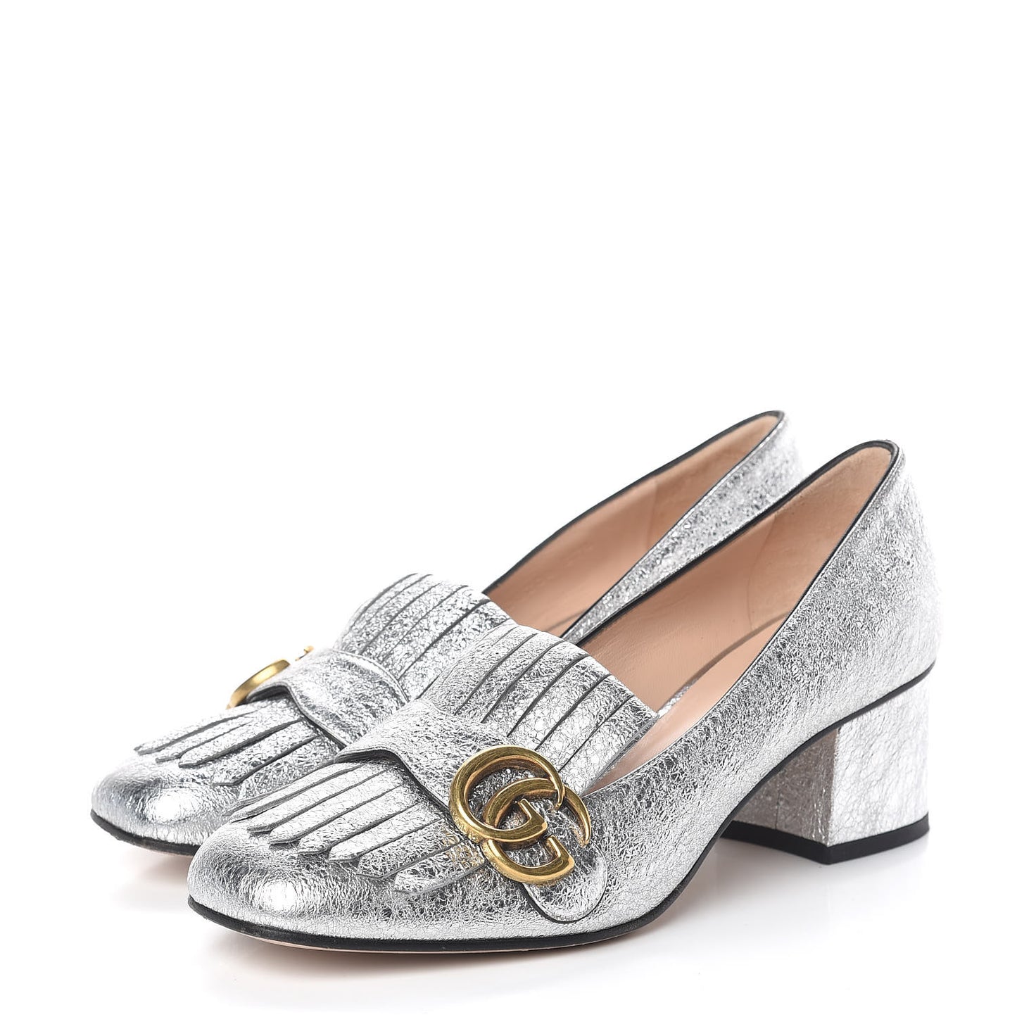 Galassia GG Marmont Fringe 50mm Loafer Pumps 37.5 Argento