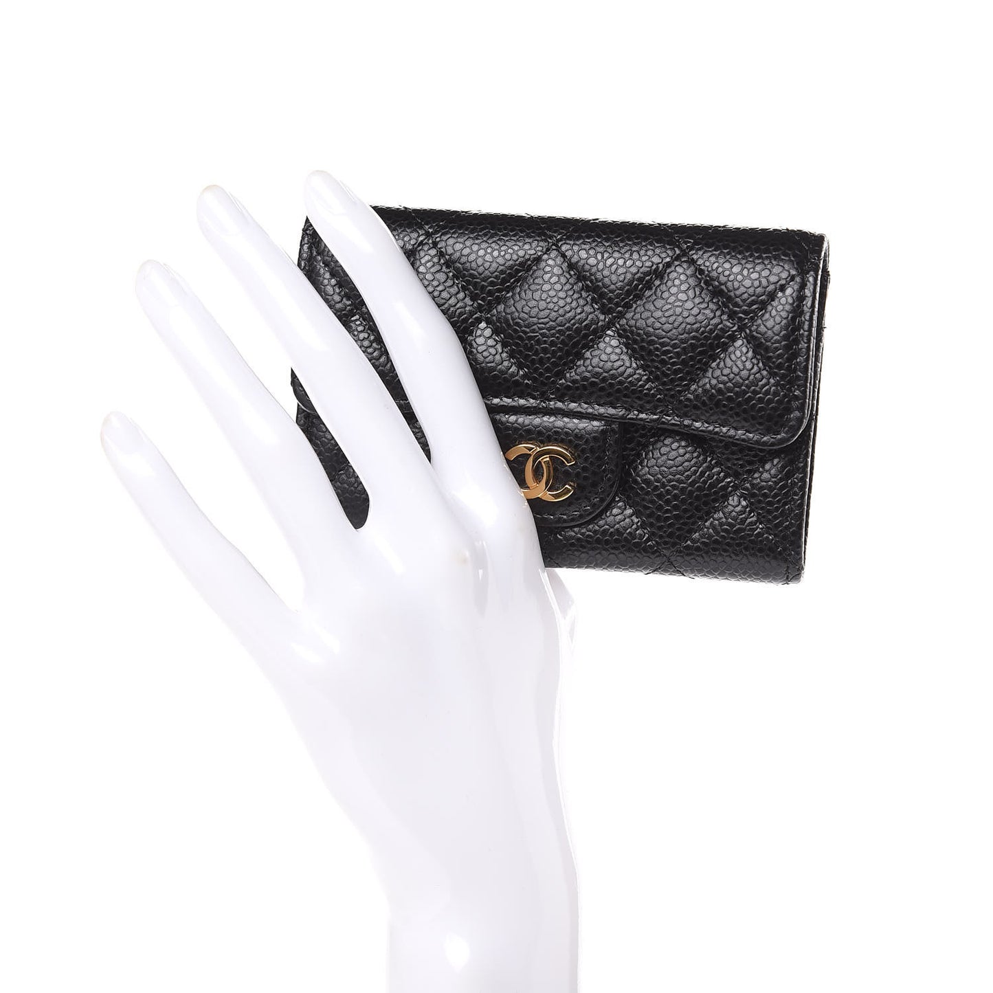 Caviar Quilted Flap Card Holder Black