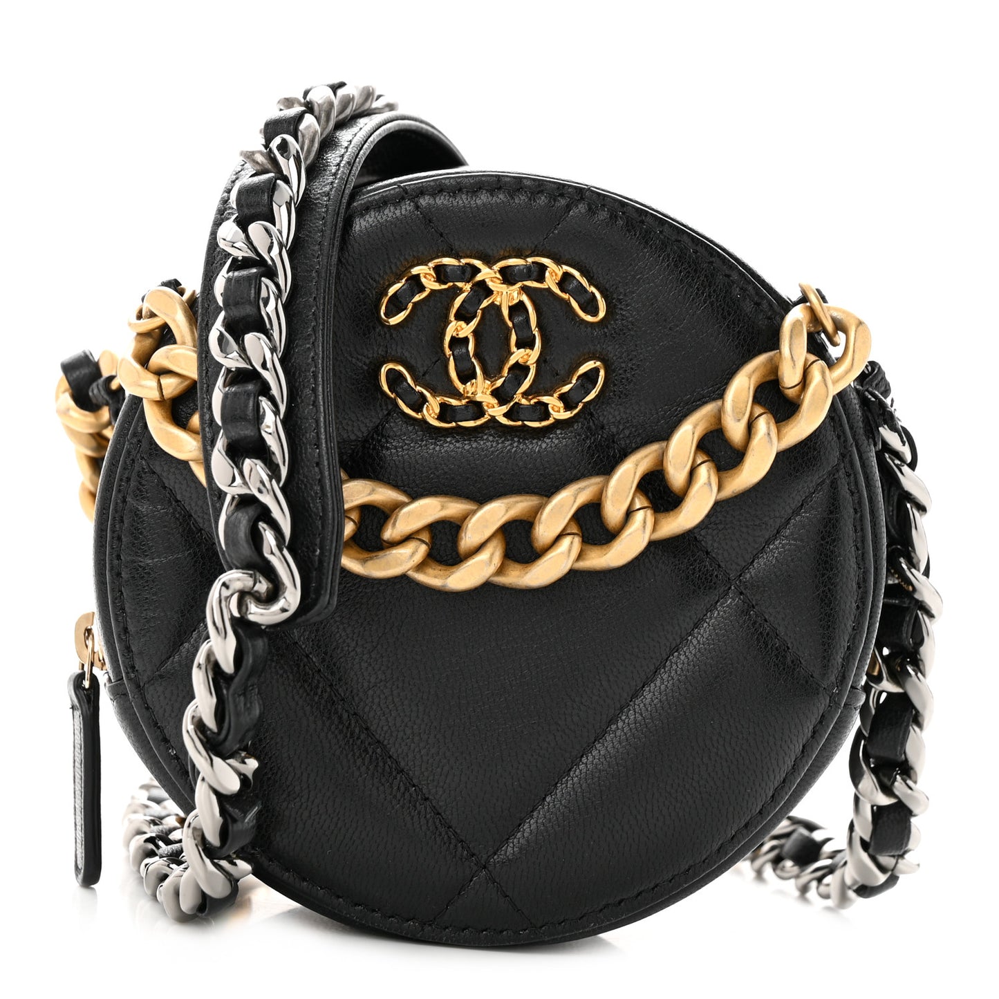 Lambskin Quilted Chanel 19 Round Clutch With Chain Black