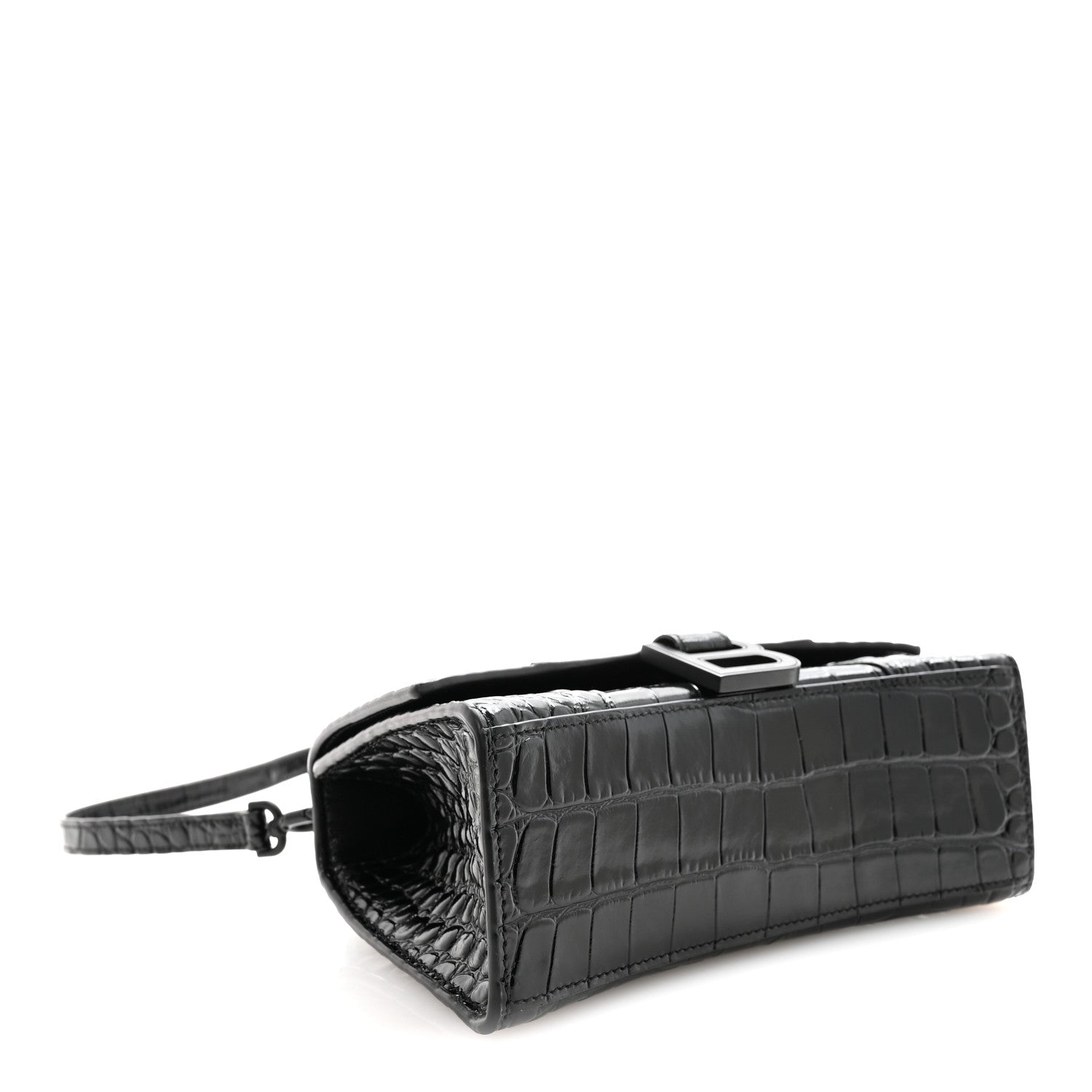 Balenciaga Shiny Calfskin Monochrome Crocodile Embossed Hourglass Top Handle Bag XS Black 4 of 9