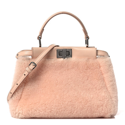Fendi Shearling Shiny Nappa Mini Peekaboo Iconic Satchel Light Rose 1 of 8