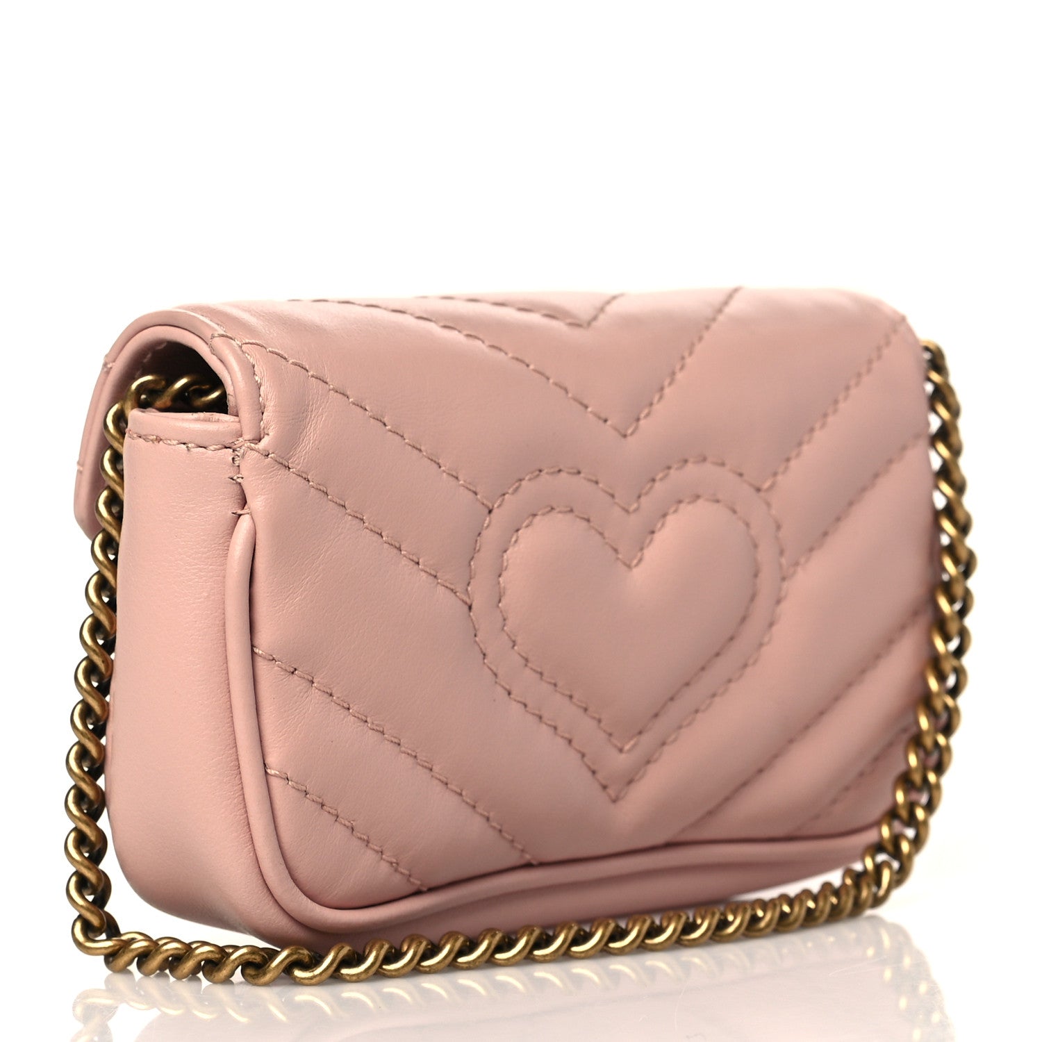 Gucci Calfskin Matelasse Heart GG Marmont 2.0 Coin Purse On A Chain Perfect Pink 2 of 8