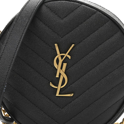 Saint Laurent Grain De Poudre Matelasse Chevron Quilted Round Vinyle Camera Bag Black 8 of 11