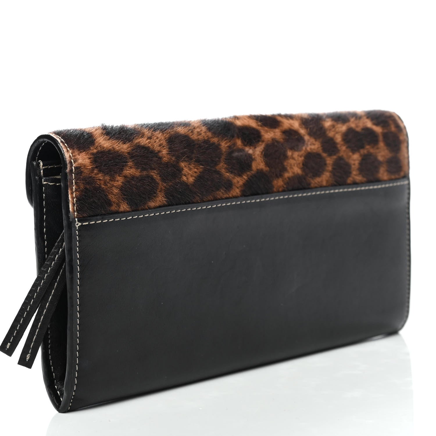 Chloe Calfskin Pony Hair Leopard Print Flap Long Wallet Black 2 of 4