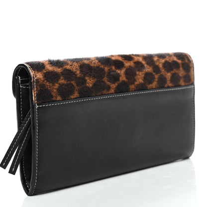 Chloe Calfskin Pony Hair Leopard Print Flap Long Wallet Black 2 of 4