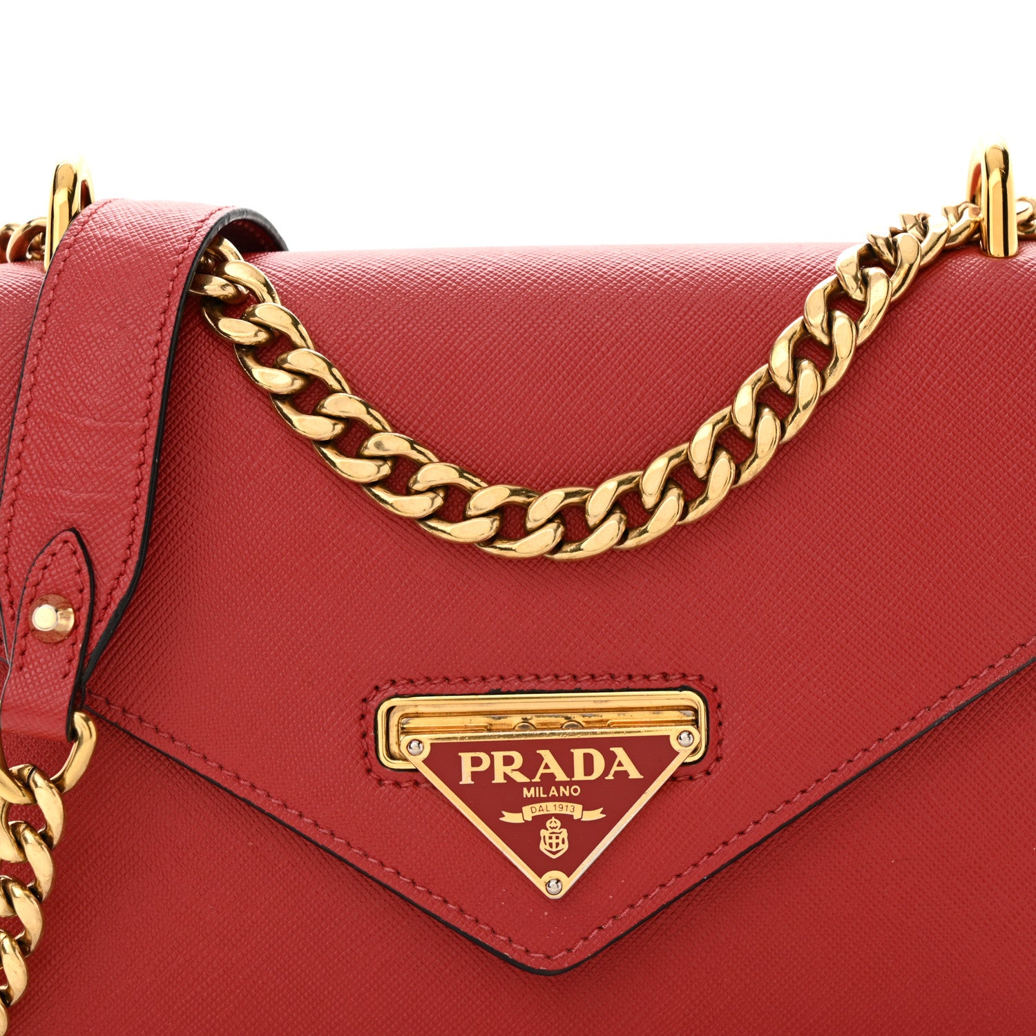 Prada Saffiano Bandoliera Flip Lock Chain Crossbody Bag Fuoco 7 of 14