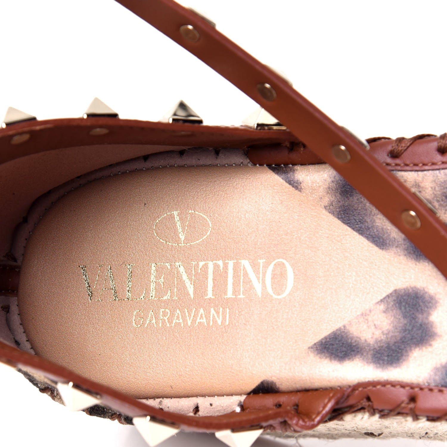 Valentino Garavani Canvas Leopard Print Rockstud Ankle Wrap Espadrille Flatform Sandals 39 Brown 6 of 6