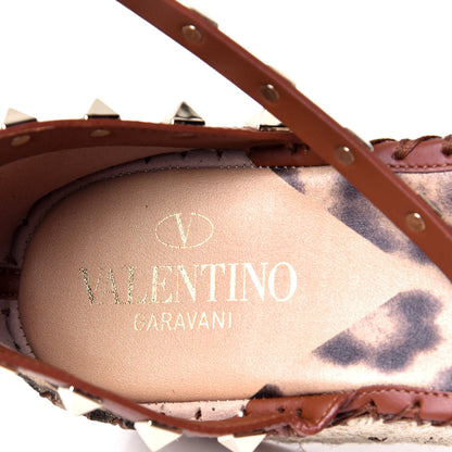 Valentino Garavani Canvas Leopard Print Rockstud Ankle Wrap Espadrille Flatform Sandals 39 Brown 6 of 6