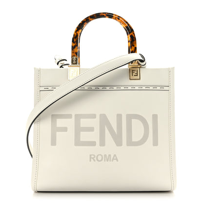 Fendi Vitello King Plexiglass Logo Embossed Small Fendi Sunshine Shopper Tote White Rice 1 of 9