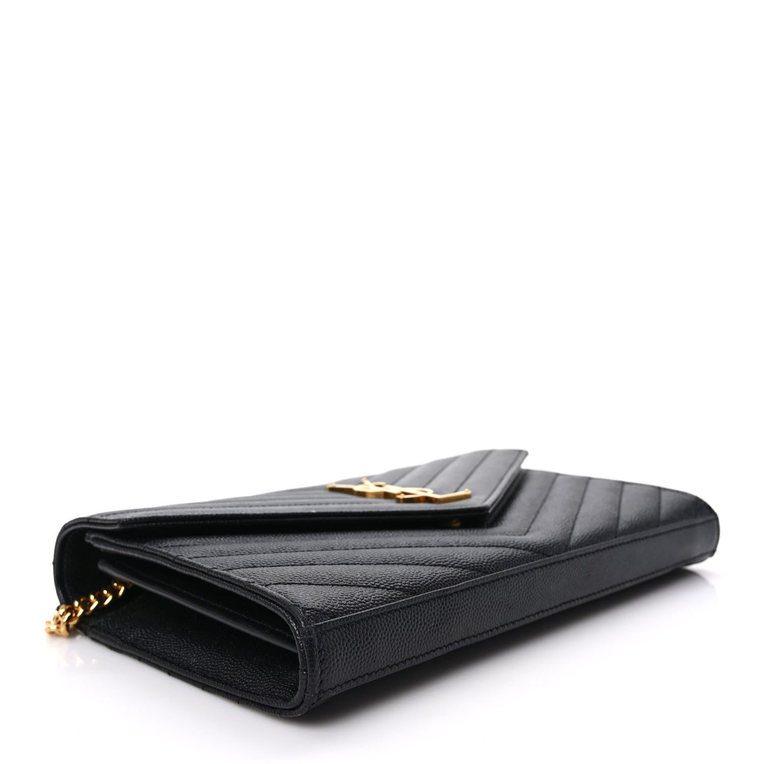 Saint Laurent Grain De Poudre Matelasse Chevron Monogram Chain Wallet Black 4 of 11