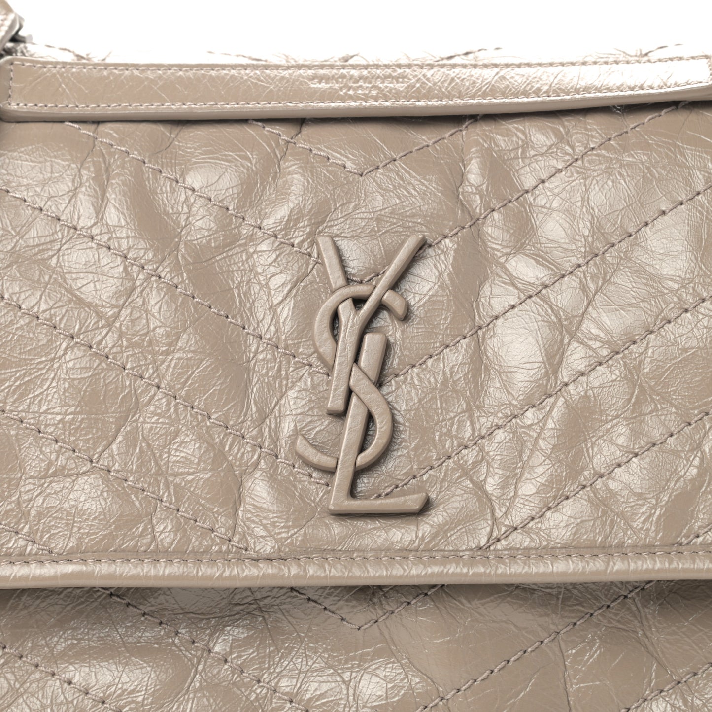Crinkled Calfskin Matelasse Monogram Medium Niki Chain Satchel Light Natural