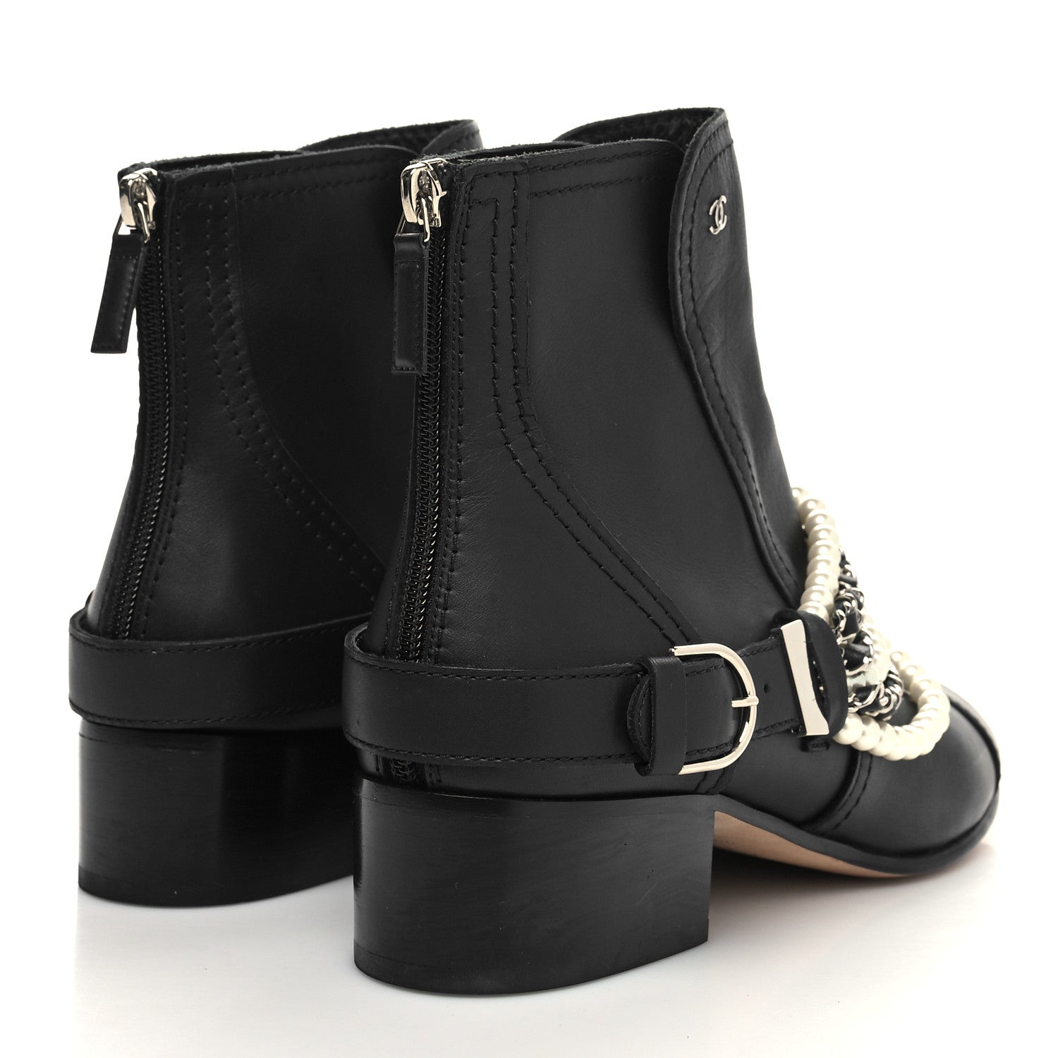 Chanel Calfskin Pearl Cap Toe Short Boots 39 Black 4 of 7