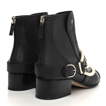 Chanel Calfskin Pearl Cap Toe Short Boots 39 Black 4 of 7