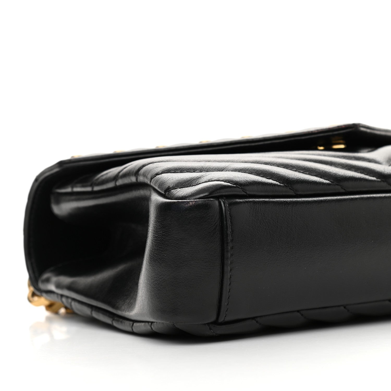 Saint Laurent Calfskin Matelasse Chevron Studded Monogram Medium College Bag Black 10 of 12