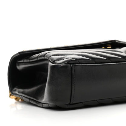 Saint Laurent Calfskin Matelasse Chevron Studded Monogram Medium College Bag Black 10 of 12