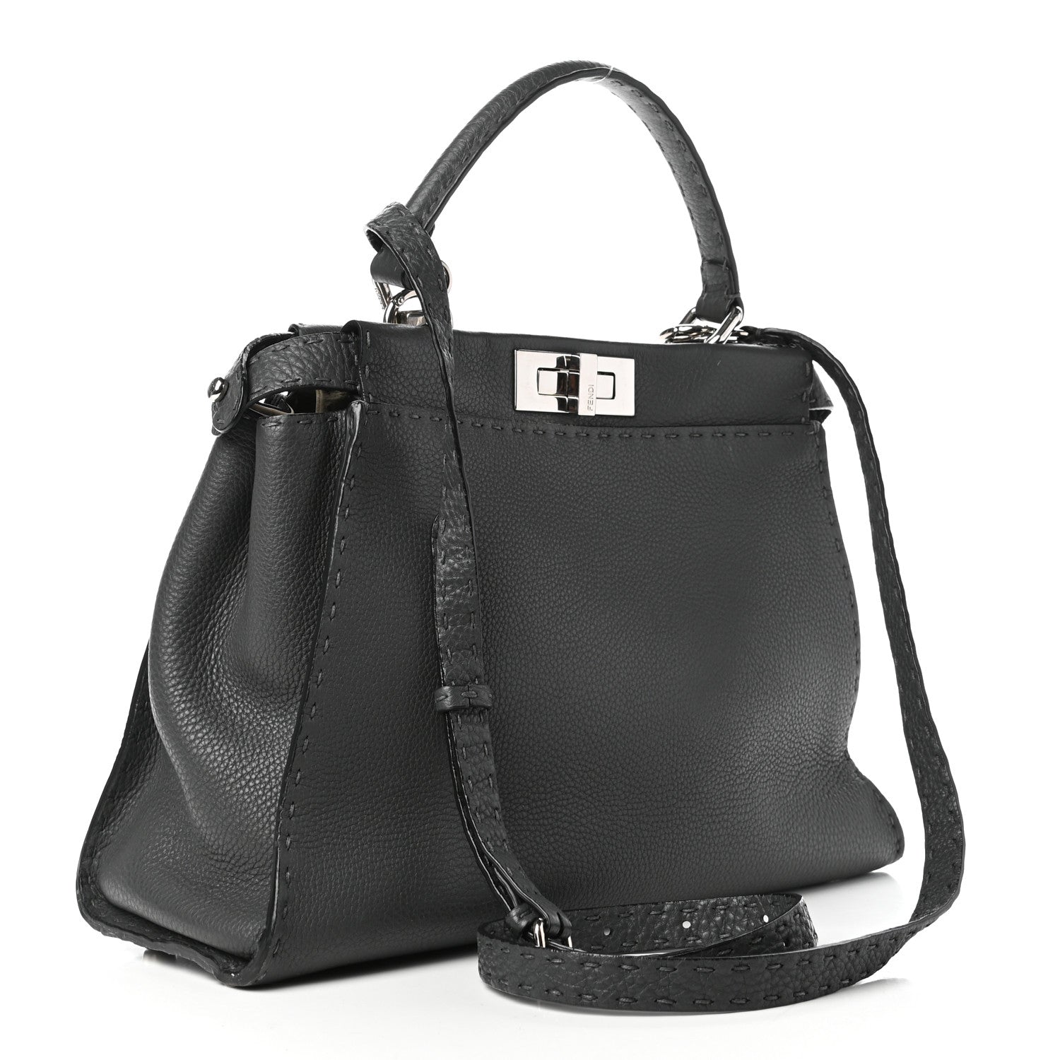 Fendi Cuoio Romano Selleria Bi-Color Medium Peekaboo Iconic Satchel Asfalto Latte 3 of 9