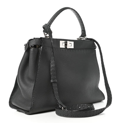 Fendi Cuoio Romano Selleria Bi-Color Medium Peekaboo Iconic Satchel Asfalto Latte 3 of 9