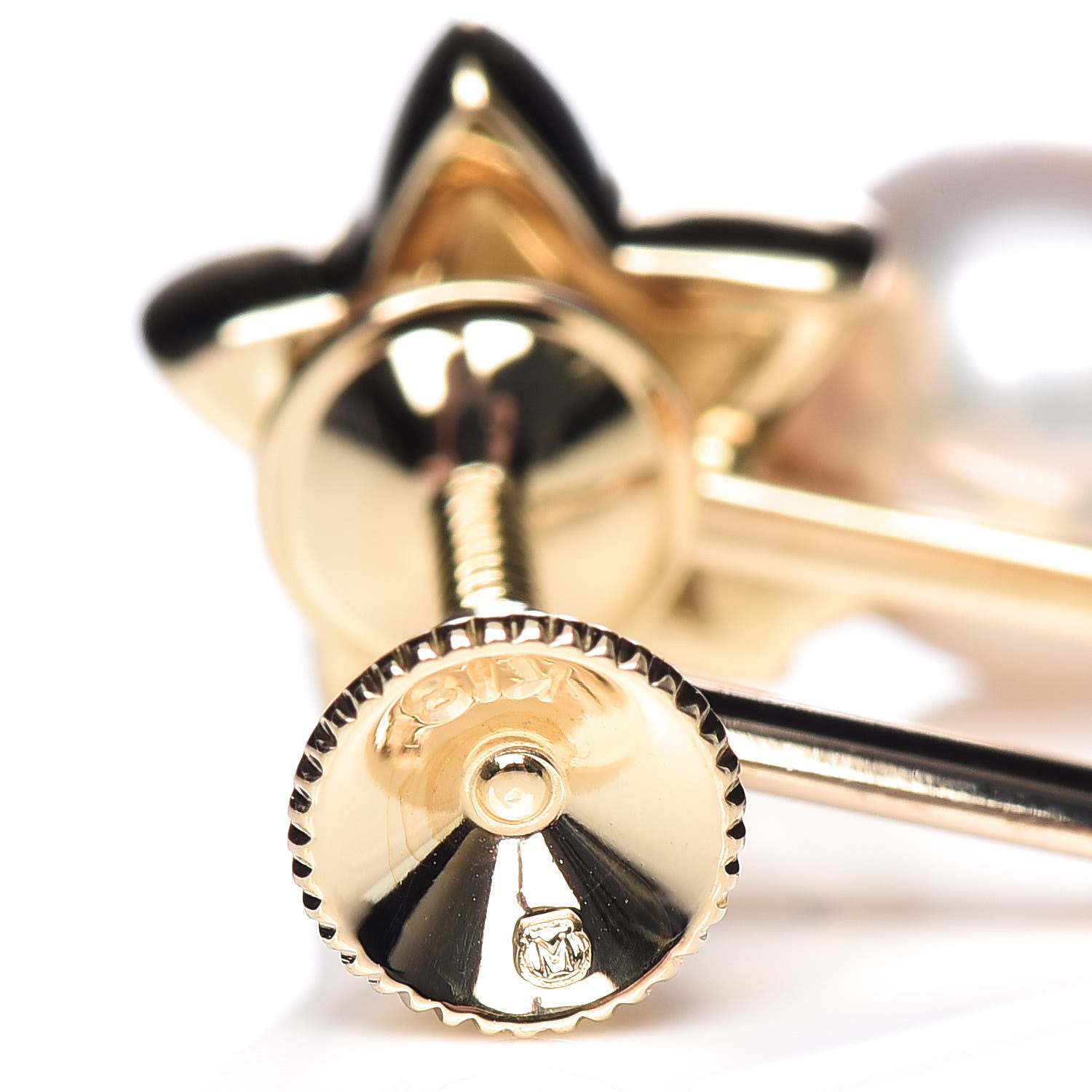 Mikimoto 18K Yellow Gold Akoya Pearl 6.5mm Star Screw Back Earrings 4 of 4