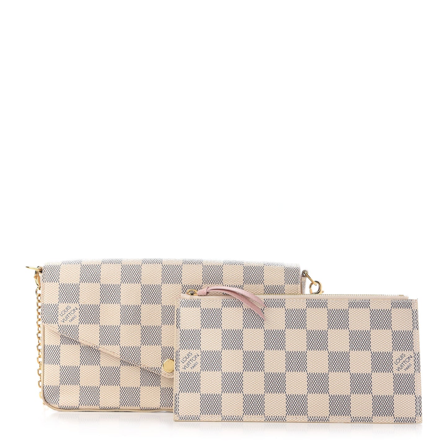 Damier Azur Pochette Felicie Chain Wallet Rose Ballerine