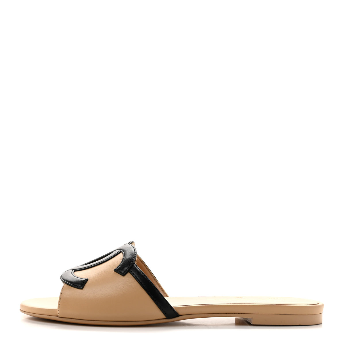 Chanel Lambskin CC Cutout Sandal Mules 37 Beige Black 1 of 10