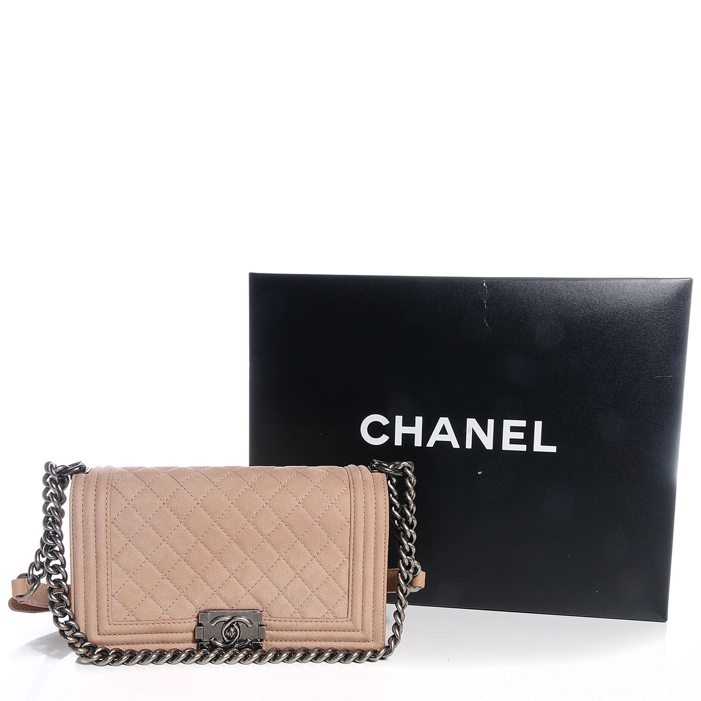 Iridescent Caviar Medium Boy Flap Beige