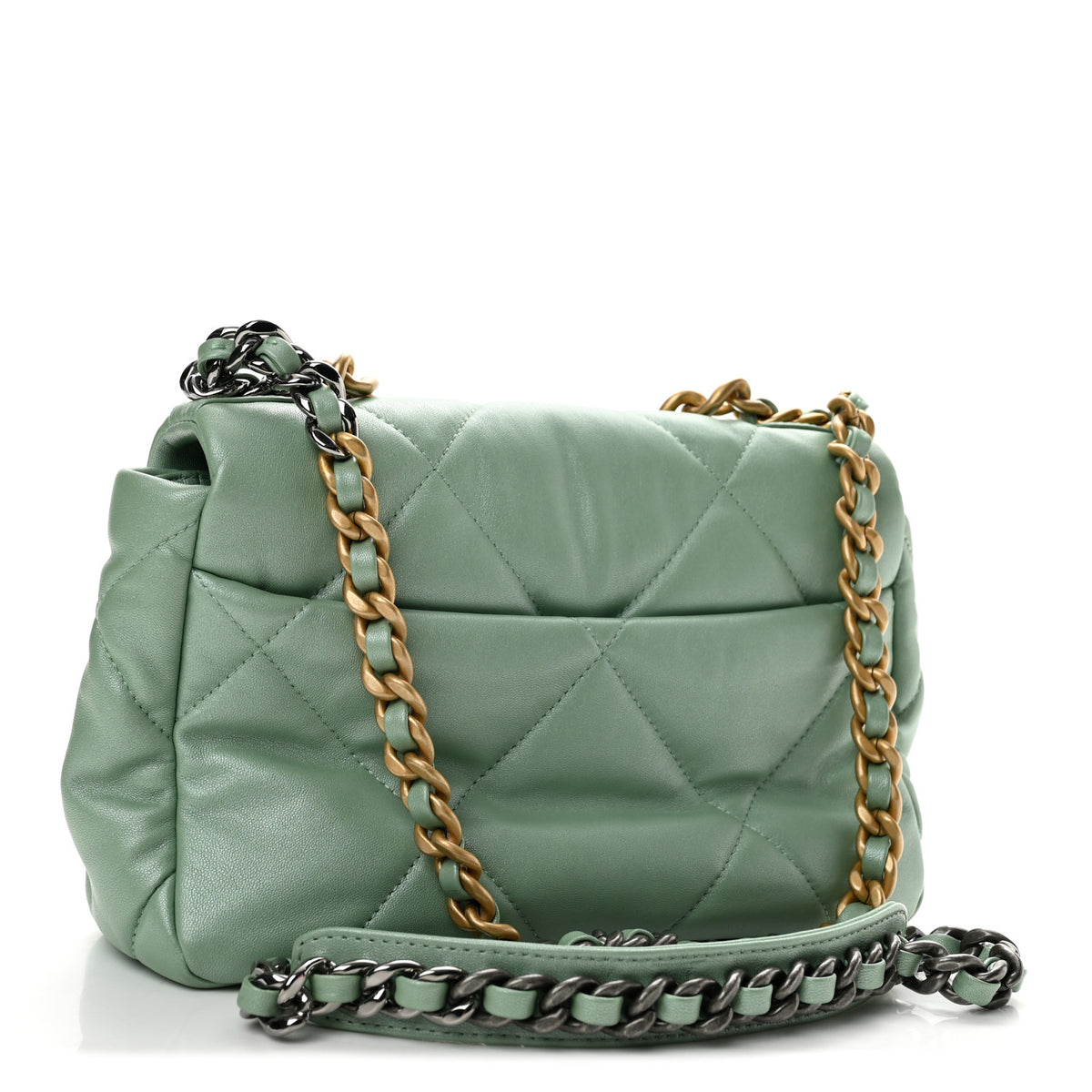 Chanel Shiny Lambskin Quilted Medium Chanel 19 Flap Light Green 3 of 12