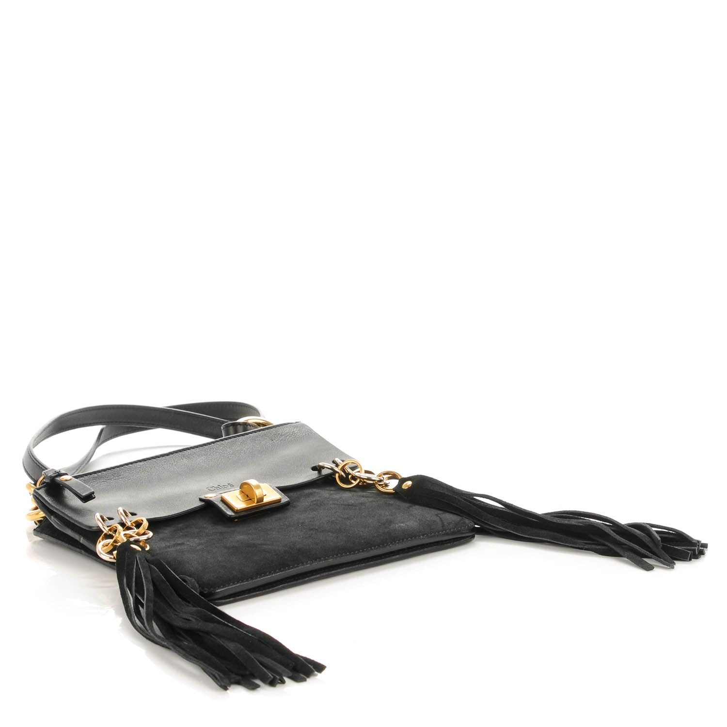 Chloe Calfskin Suede Small Jane Fringe Bag Black 4 of 7