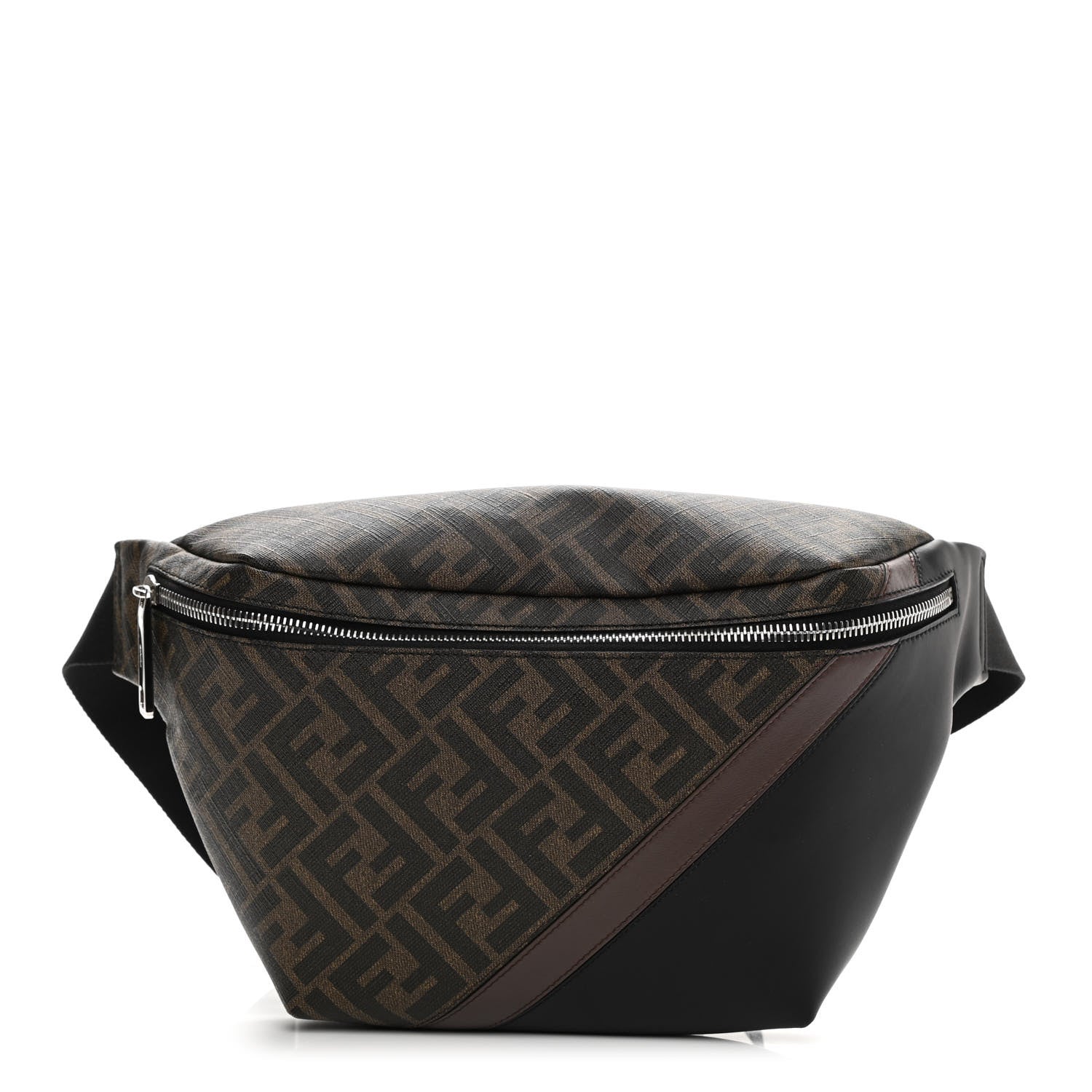 Fendi Glazed Fabric Vitello Liberty FF 1974 Diagonal Belt Bag Tobacco Moresco Black 1 of 10