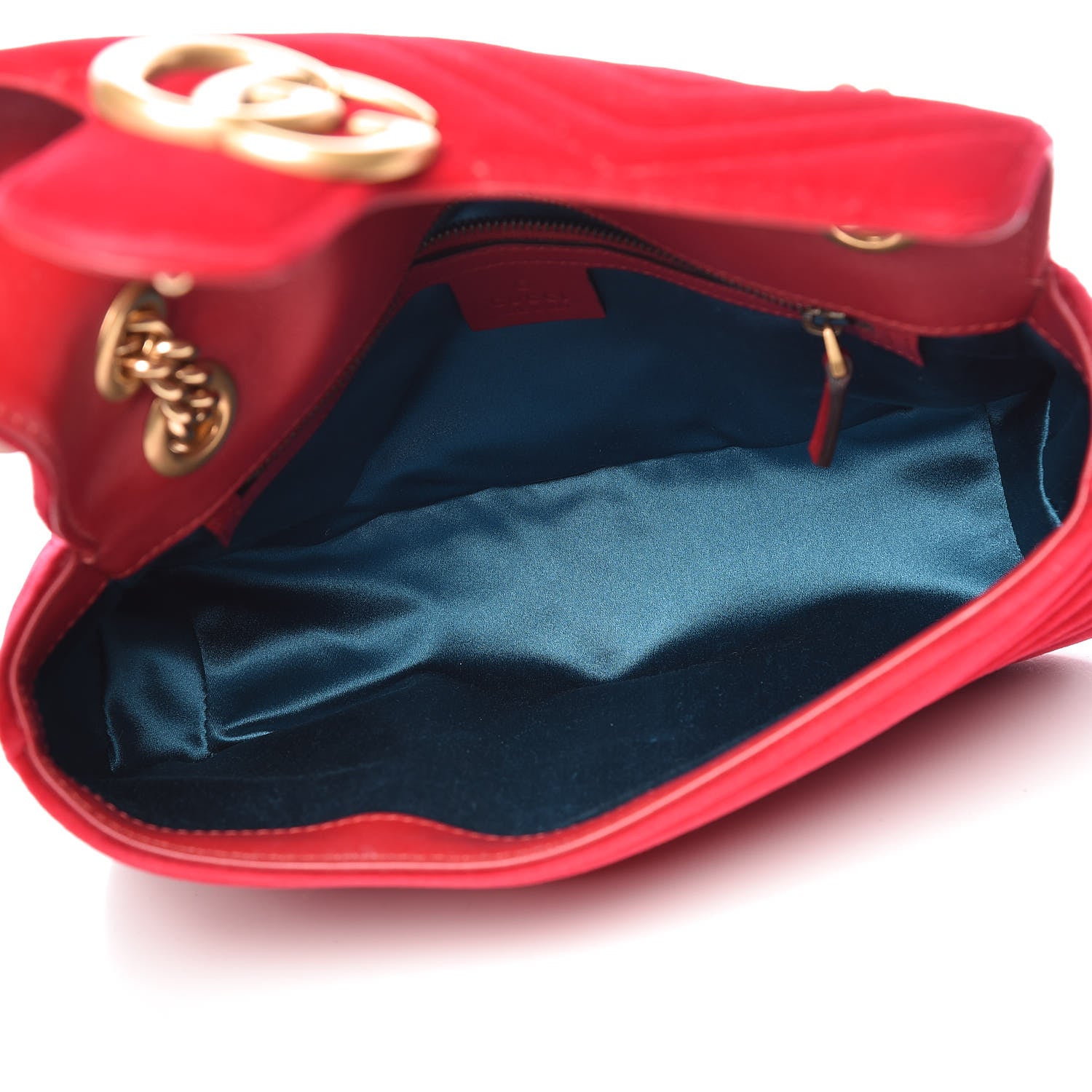 Gucci Velvet Matelasse Small GG Marmont Shoulder Bag Hibiscus Red 5 of 10
