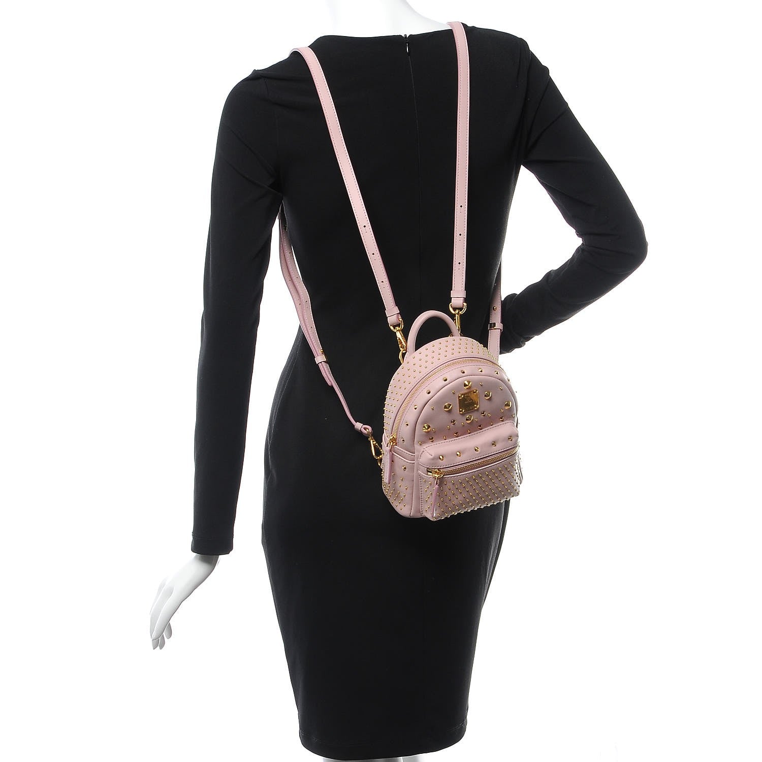 MCM Calfskin Stud X-Mini Stark Bebe Boo Backpack Pink 2 of 9