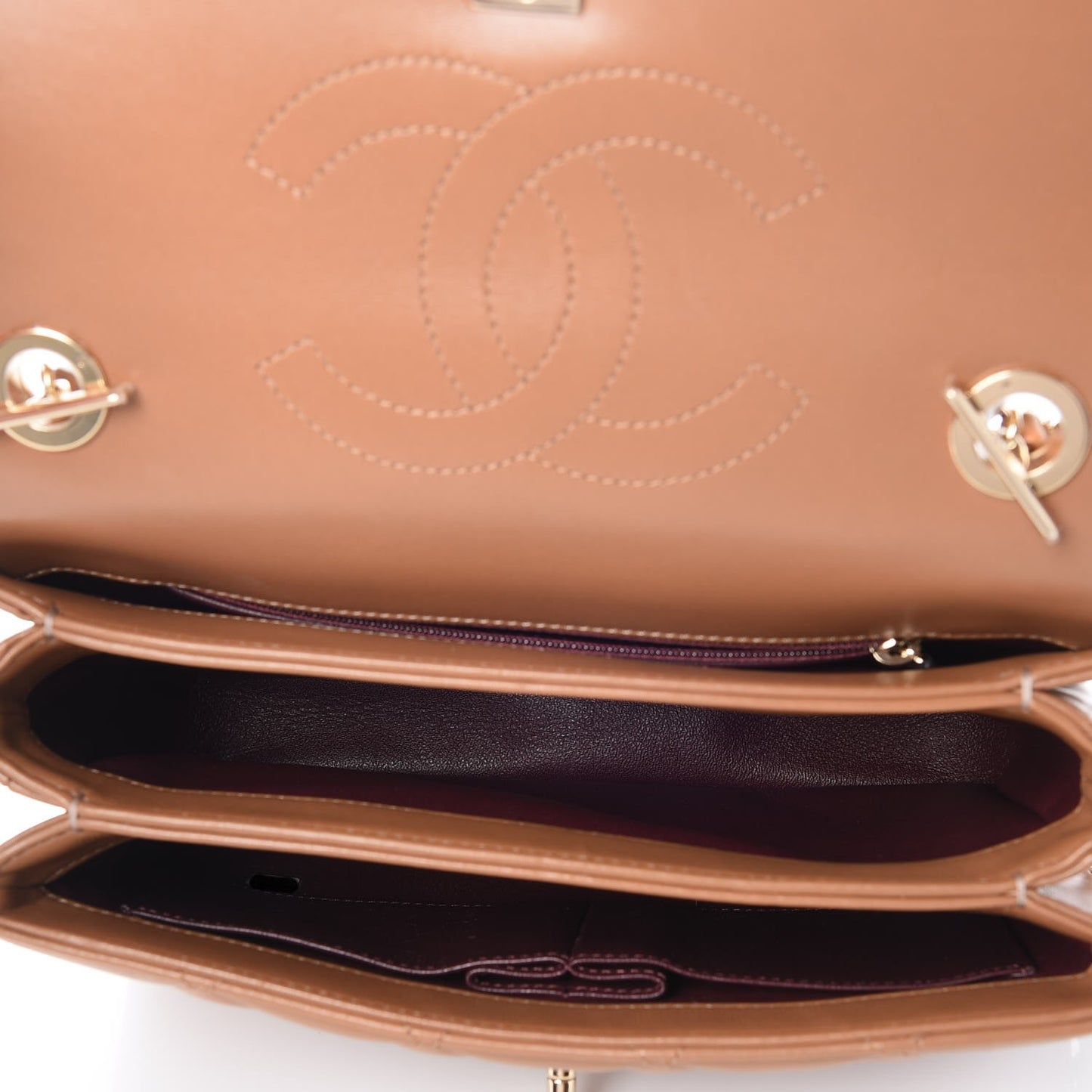 Lambskin Quilted Small Trendy CC Flap Dual Handle Bag Camel