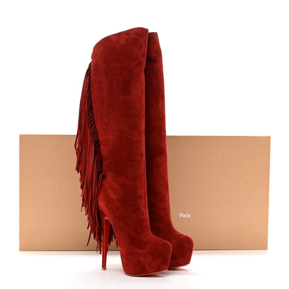 Christian Louboutin Suede Fringe Interlopa 160 Over The Knee Boots 37.5 Red 8 of 8