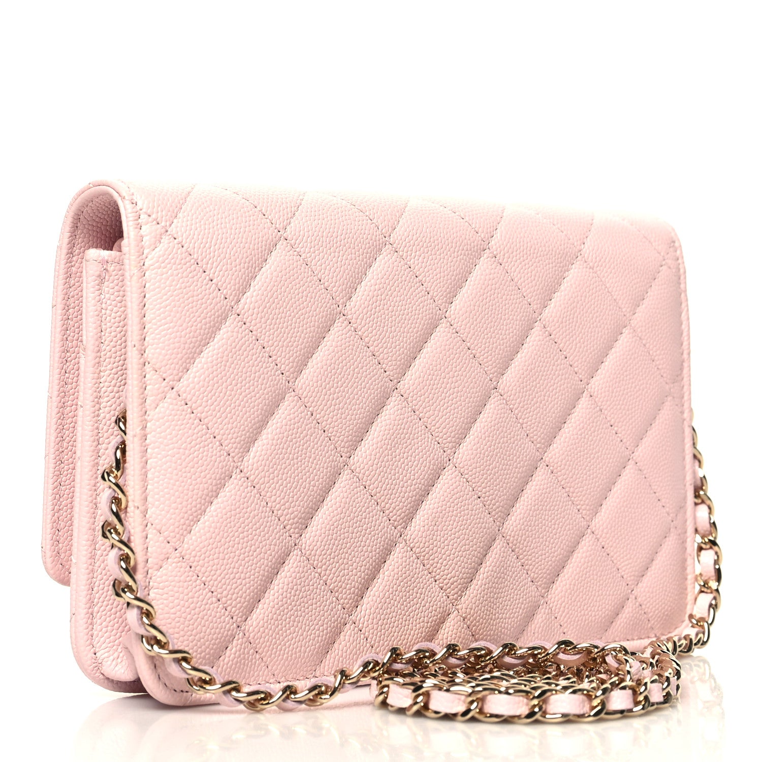 Chanel Caviar Quilted Crystal CC Wallet On Chain WOC Light Pink 3 of 12