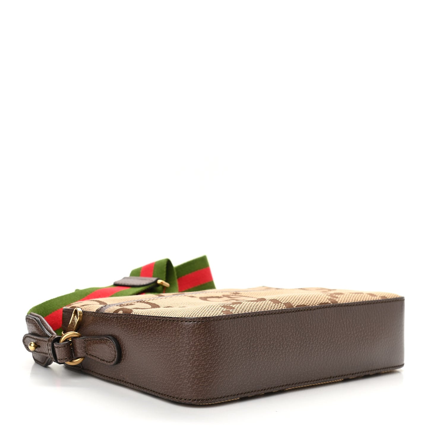 Monogram Jumbo GG Textured Dollar Calfskin Web Messenger Shoulder Bag Camel Ebony New Acero