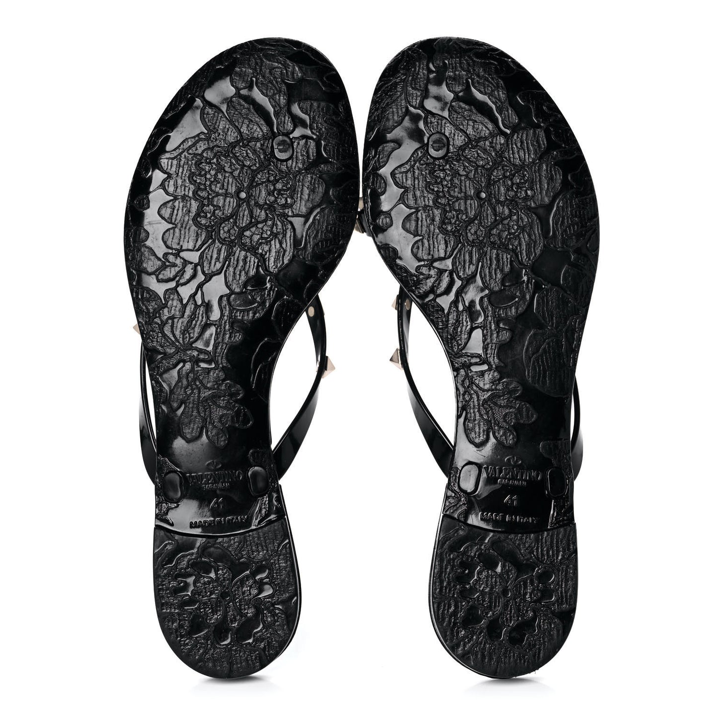 PVC Jelly Rockstud Bow Thong Sandals 41 Black