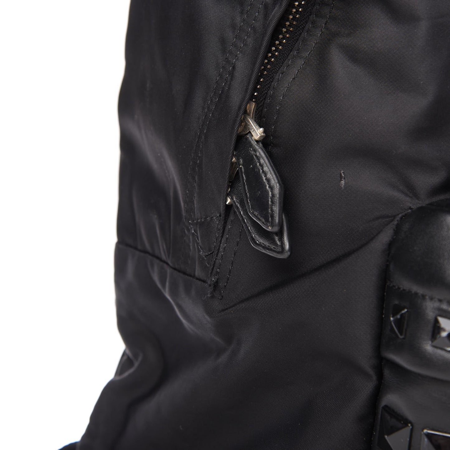 Nylon Calfskin Studded Backpack Black