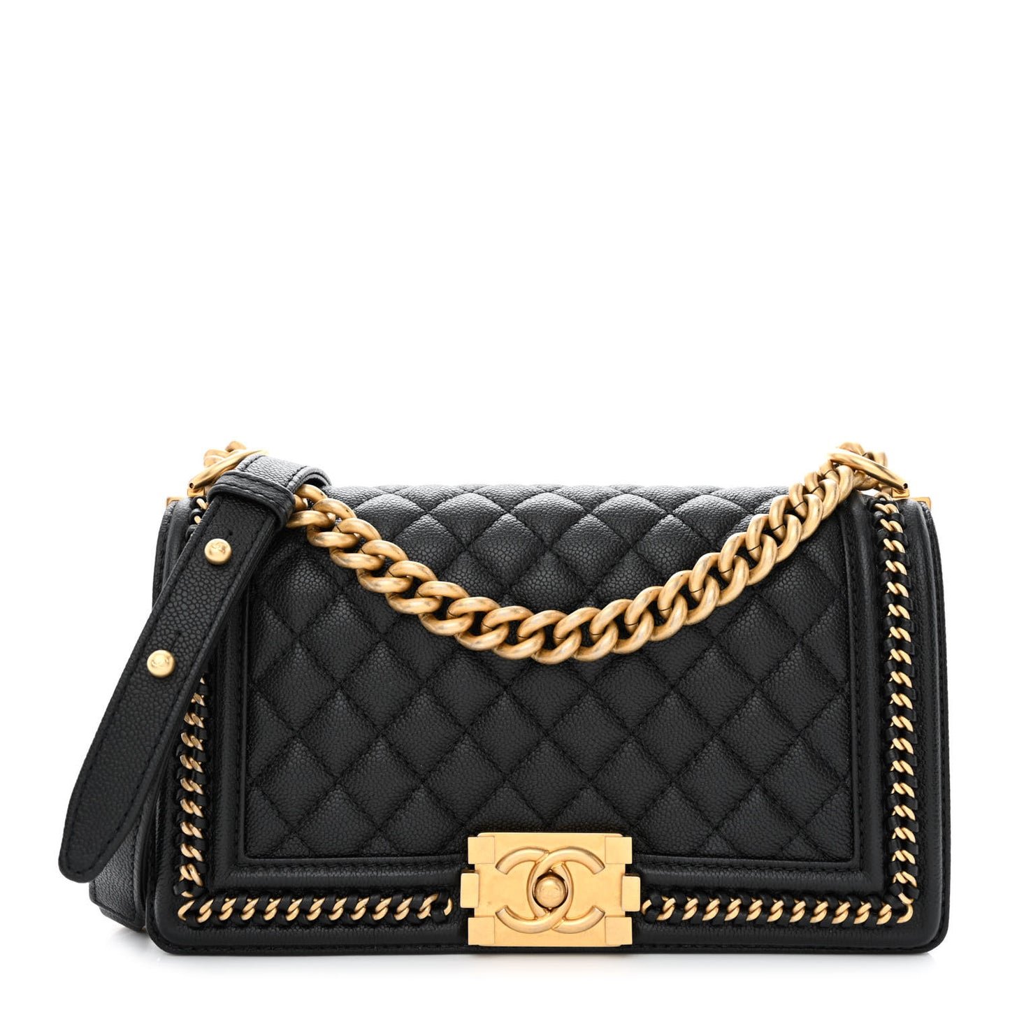 Caviar Quilted Medium Chain Around Boy Flap Black