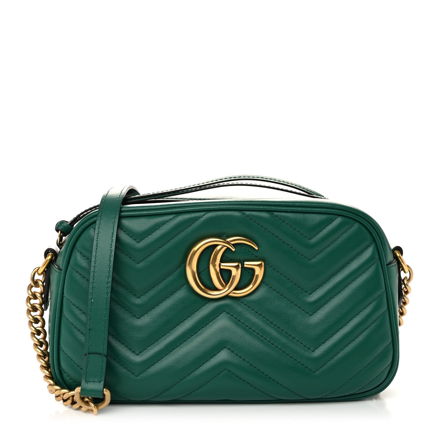 Gucci Calfskin Matelasse Small GG Marmont Chain Shoulder Bag Emerald Green 1 of 10