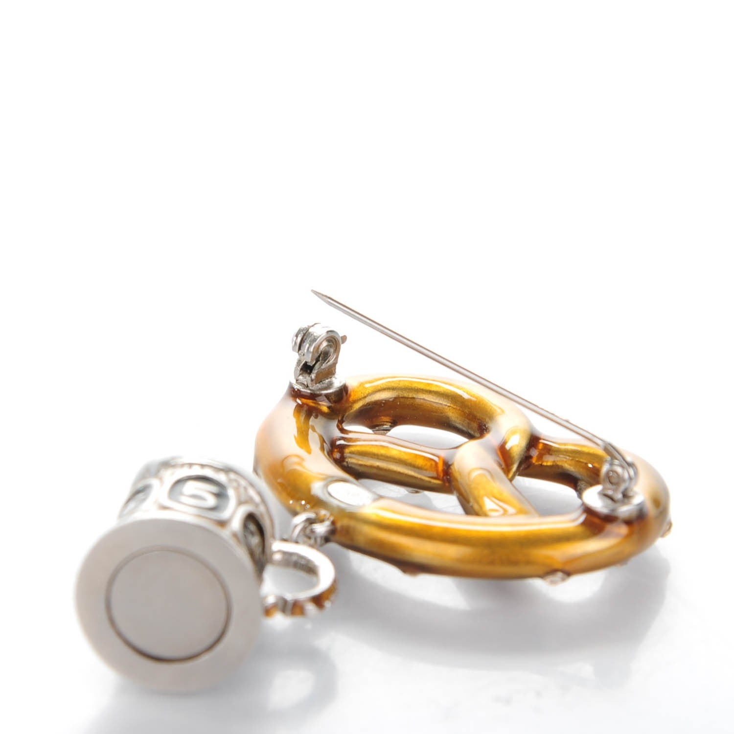 Chanel Crystal Salzburg Pretzel Beer Brooch Brown White Black 3 of 5