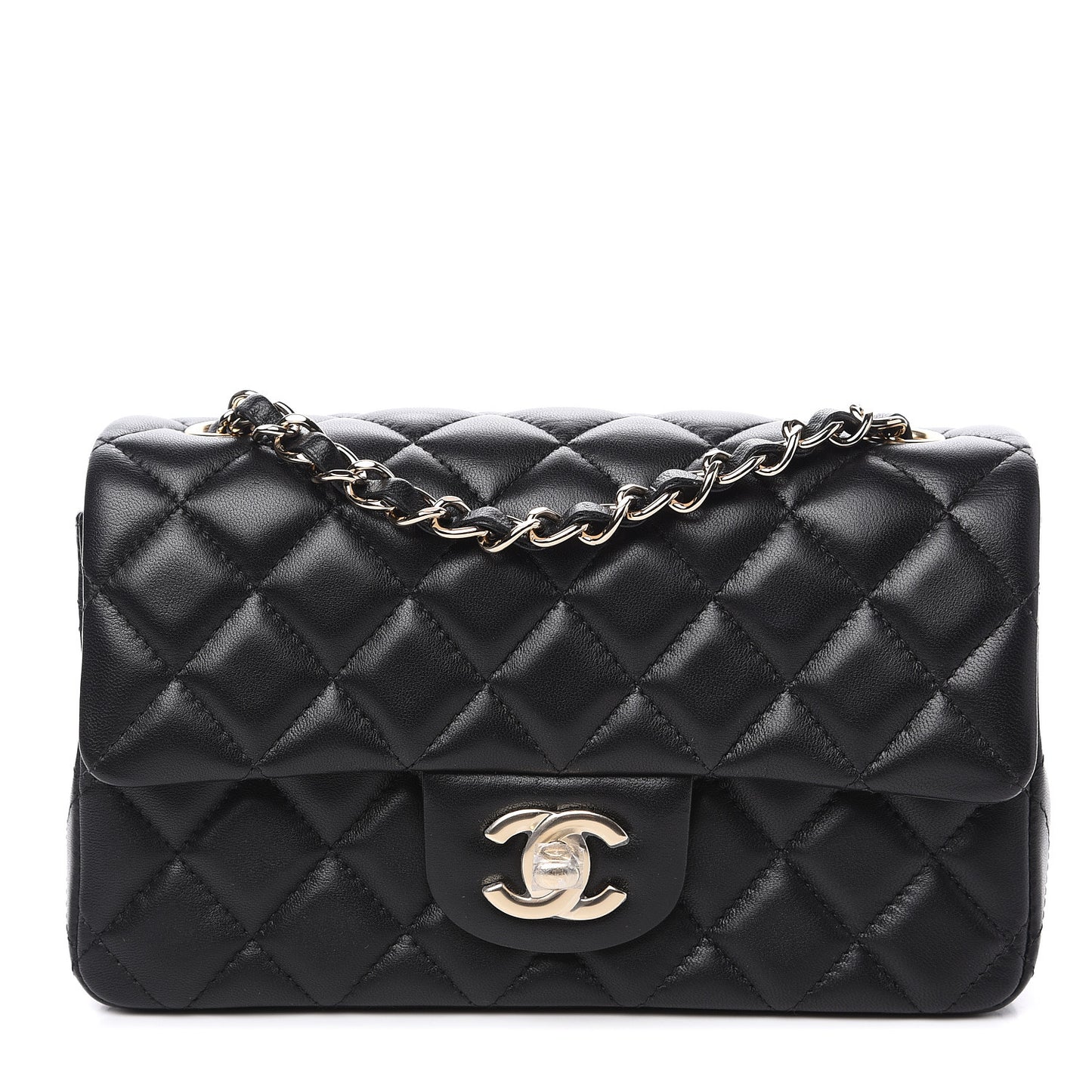 Lambskin Quilted Mini Rectangular Flap Black