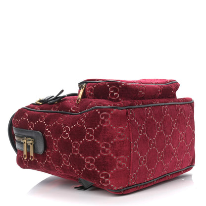 Gucci Velvet GG Monogram Textured Calfskin Web Small Double Buckle Backpack Red Cipria Black 4 of 9