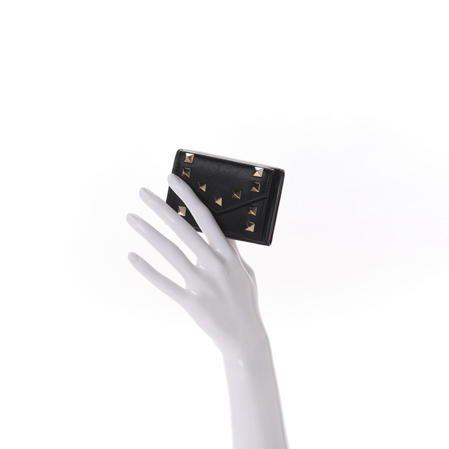 Calfskin Bi-Color Small Rockstud Wallet Black Rouge Pur