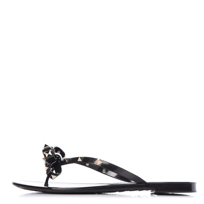 Valentino Garavani PVC Jelly Rockstud Bow Thong Sandals 40 Black 1 of 9