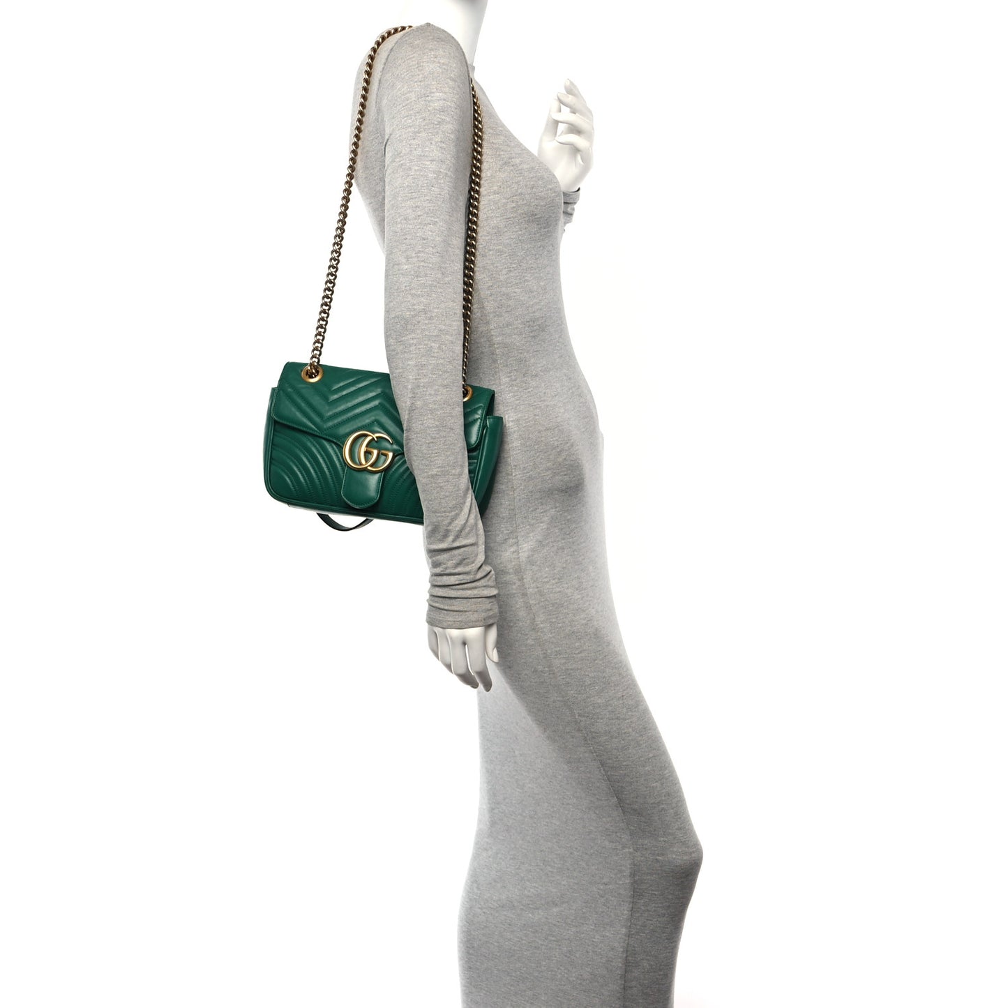 Calfskin Matelasse Small GG Marmont Shoulder Bag Emerald Green